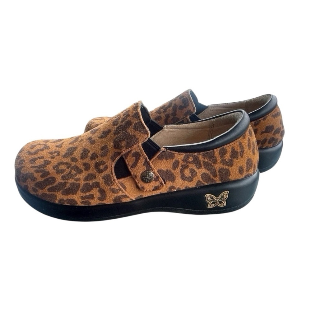 Alegria Kara Leopard Print Clogs Suede Slip On Shoe Mules Double Gore Sz 7-7.5 - Picture 2 of 10
